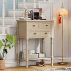 Retro Small Console Table with Drawers and Bottom Shelf, Farmhouse Wood Entryway Table with Storage, Wood Slim Side Table for Entryway