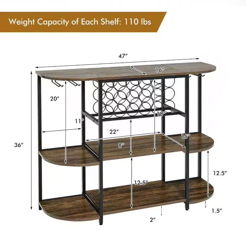 Tavolo da scaffale per caffè con mobile bar e porta bicchieri, porta liquori indipendente
