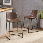 Sgabello da bar Cedric altezza bancone marrone vintage, imbottito, struttura in acciaio, stile moderno, set da 2