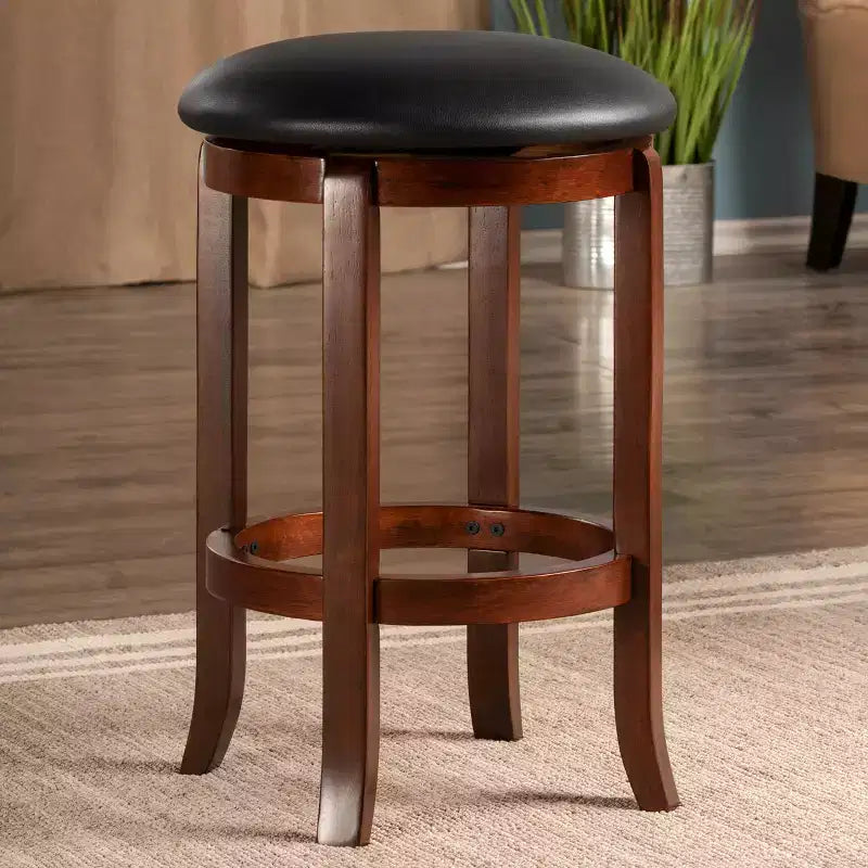 Sgabello da bancone Walcott da 24" girevole, noce, rotondo, struttura in legno, altezza fissa