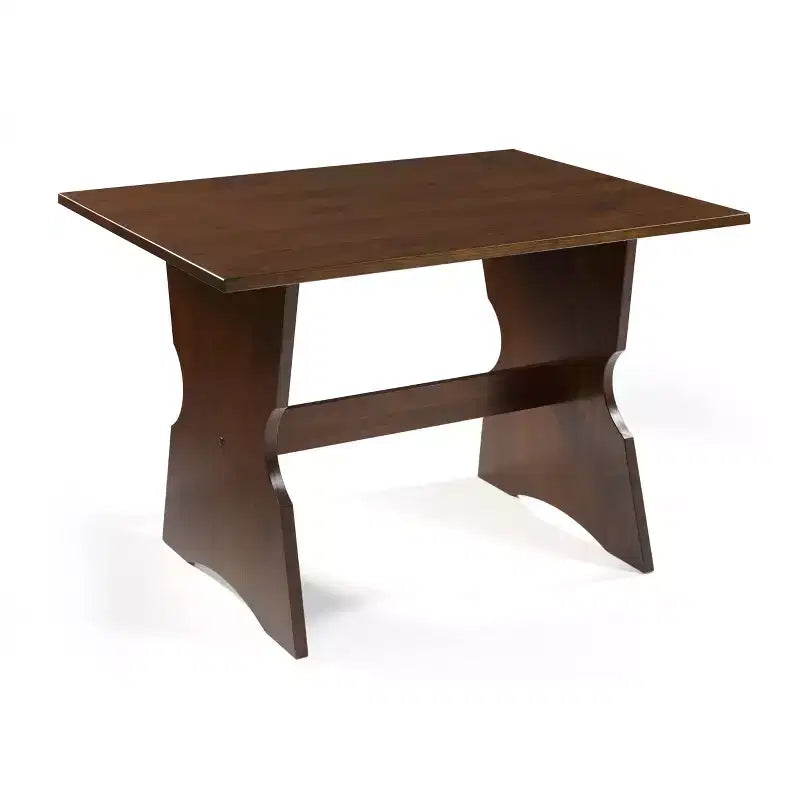 Set da pranzo Colby con panca a L e angolo senza schienale, marrone, struttura in legno, 5 posti, base a cavalletto