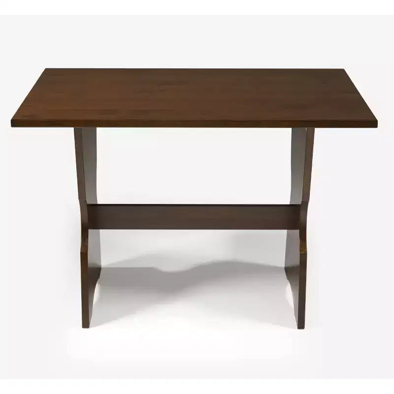 Set da pranzo Colby con panca a L e angolo senza schienale, marrone, struttura in legno, 5 posti, base a cavalletto