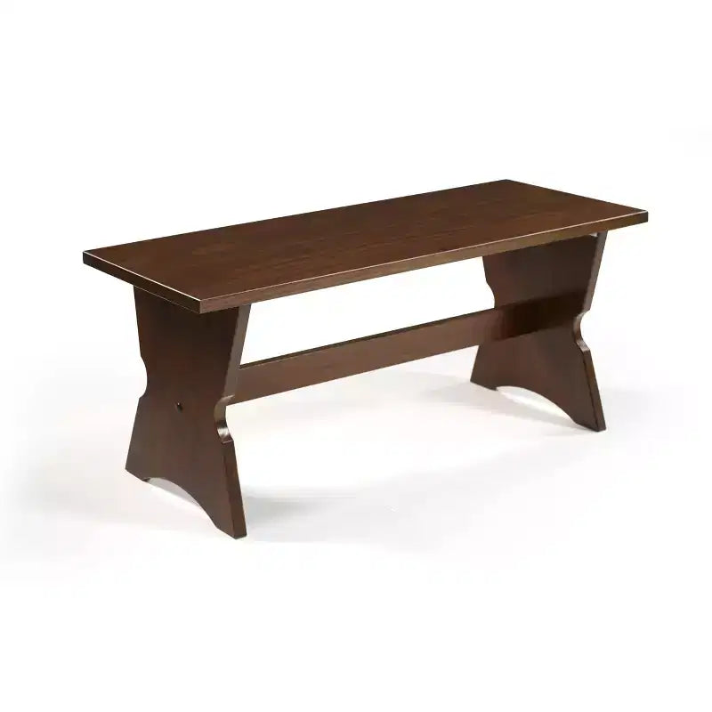 Set da pranzo Colby con panca a L e angolo senza schienale, marrone, struttura in legno, 5 posti, base a cavalletto