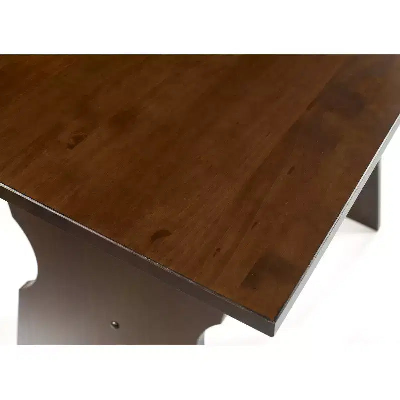 Set da pranzo Colby con panca a L e angolo senza schienale, marrone, struttura in legno, 5 posti, base a cavalletto