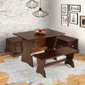 Set da pranzo Colby con panca a L e angolo senza schienale, marrone, struttura in legno, 5 posti, base a cavalletto