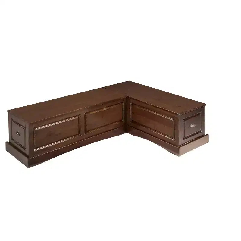 Set da pranzo Colby con panca a L e angolo senza schienale, marrone, struttura in legno, 5 posti, base a cavalletto