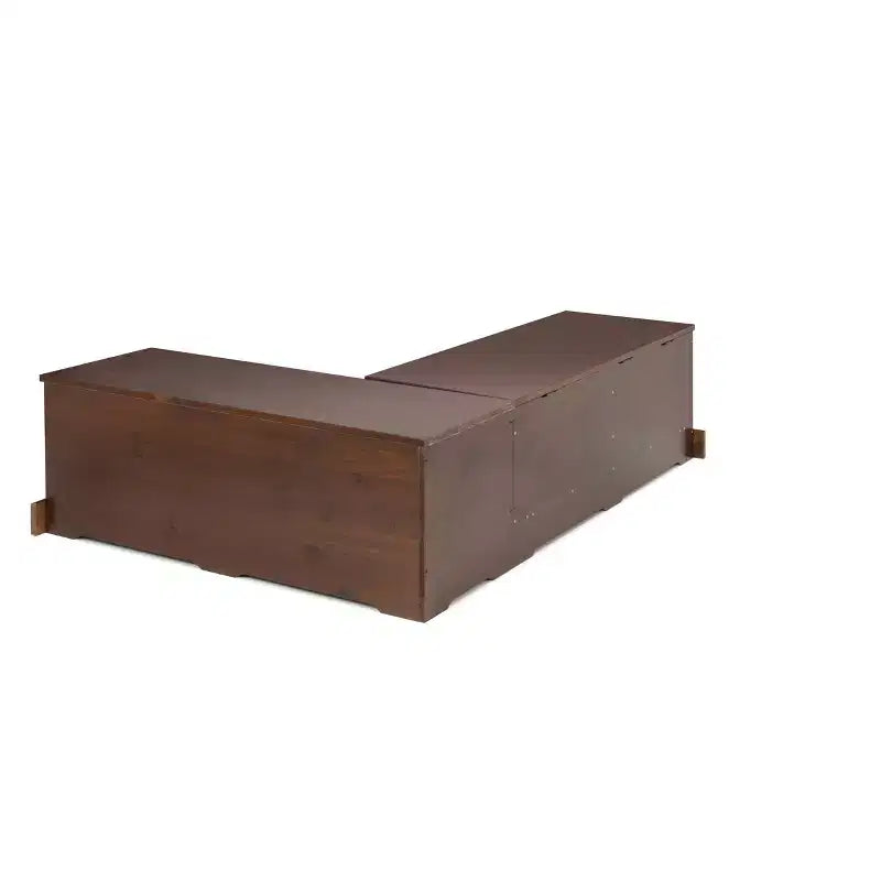 Set da pranzo Colby con panca a L e angolo senza schienale, marrone, struttura in legno, 5 posti, base a cavalletto