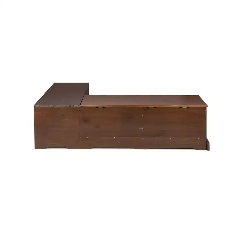 Set da pranzo Colby con panca a L e angolo senza schienale, marrone, struttura in legno, 5 posti, base a cavalletto