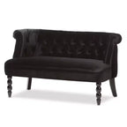 Flax Victorian Style Contemporary Velvet Fabric Upholstered 2 Seater Loveseat Black - Baxton Studio: Elegant Polyester, Tufted Design, Wood Frame
