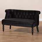 Divanetto a 2 Posti in Velluto Contemporaneo Stile Vittoriano Lino Nero, Elegante Poliestere, Design Trapuntato, Struttura in Legno