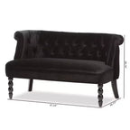 Divanetto a 2 Posti in Velluto Contemporaneo Stile Vittoriano Lino Nero, Elegante Poliestere, Design Trapuntato, Struttura in Legno