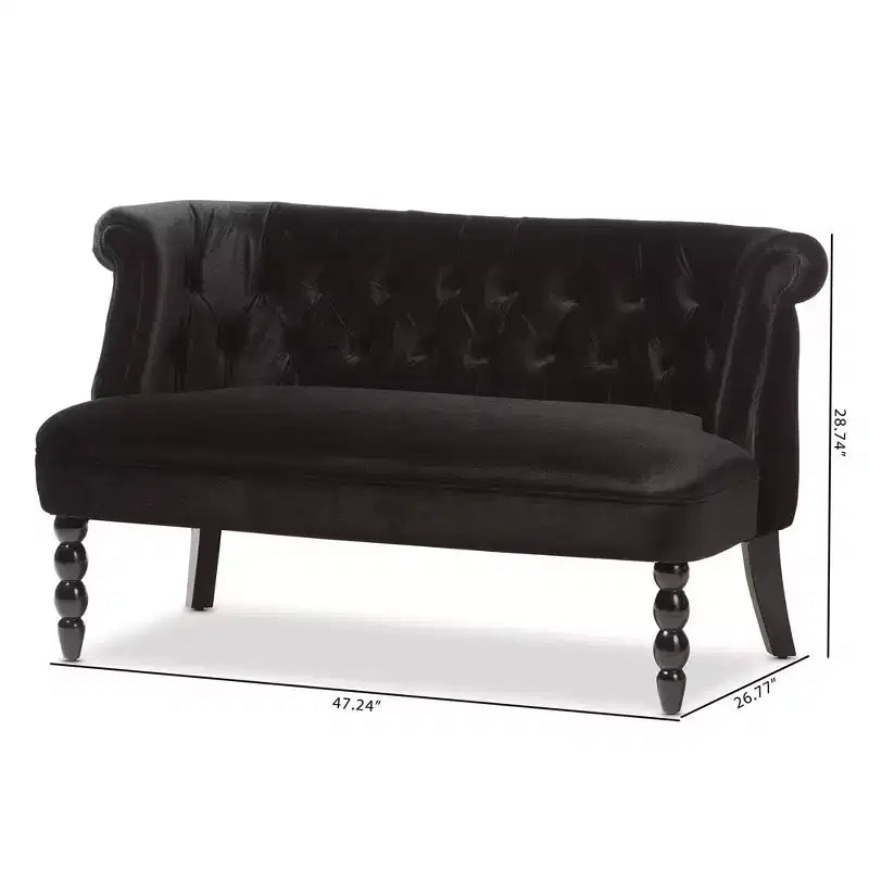 Divanetto a 2 Posti in Velluto Contemporaneo Stile Vittoriano Lino Nero, Elegante Poliestere, Design Trapuntato, Struttura in Legno