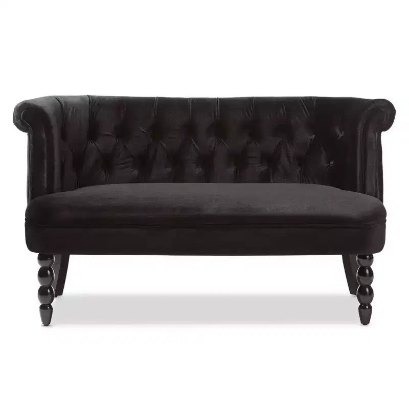Divanetto a 2 Posti in Velluto Contemporaneo Stile Vittoriano Lino Nero, Elegante Poliestere, Design Trapuntato, Struttura in Legno