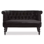 Divanetto a 2 Posti in Velluto Contemporaneo Stile Vittoriano Lino Nero, Elegante Poliestere, Design Trapuntato, Struttura in Legno