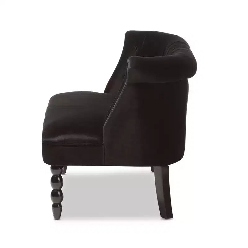 Divanetto a 2 Posti in Velluto Contemporaneo Stile Vittoriano Lino Nero, Elegante Poliestere, Design Trapuntato, Struttura in Legno