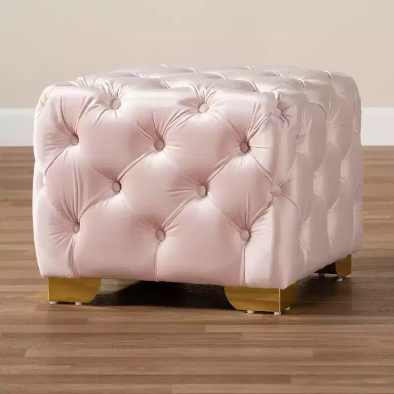Avara Pouf Imbottito Rivestito in Velluto Rosa