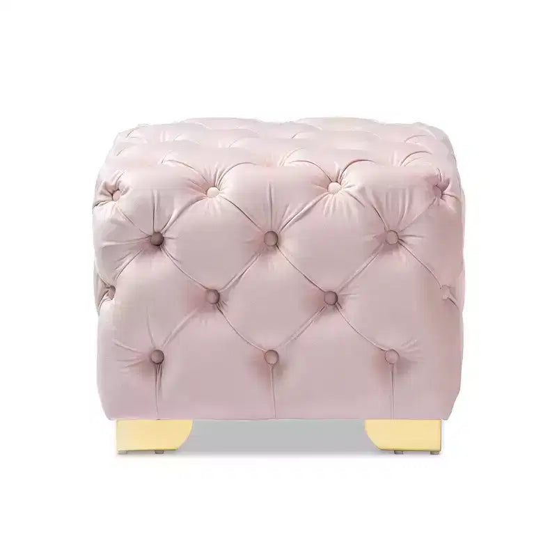 Avara Pouf Imbottito Rivestito in Velluto Rosa