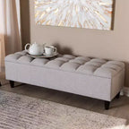 Brette Finished Wood Storage Bench Ottoman Grayish Beige - Baxton Studio: Mid-Century Modern, Tufted, Rubberwood Frame, 250 lb Capacity
