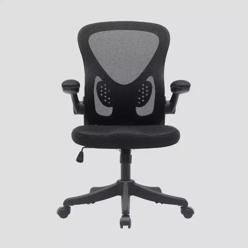 Sedia da Ufficio Girevole Ergonomica con Braccioli Ribaltabili, Schienale in Mesh, Regolabile, Telaio in Nylon, Nera
