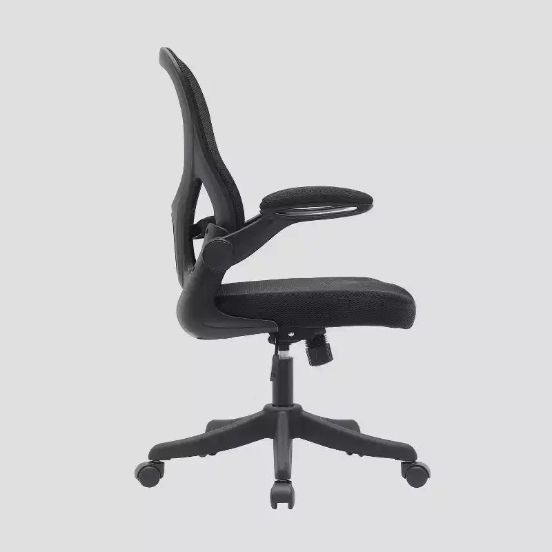 Sedia da Ufficio Girevole Ergonomica con Braccioli Ribaltabili, Schienale in Mesh, Regolabile, Telaio in Nylon, Nera