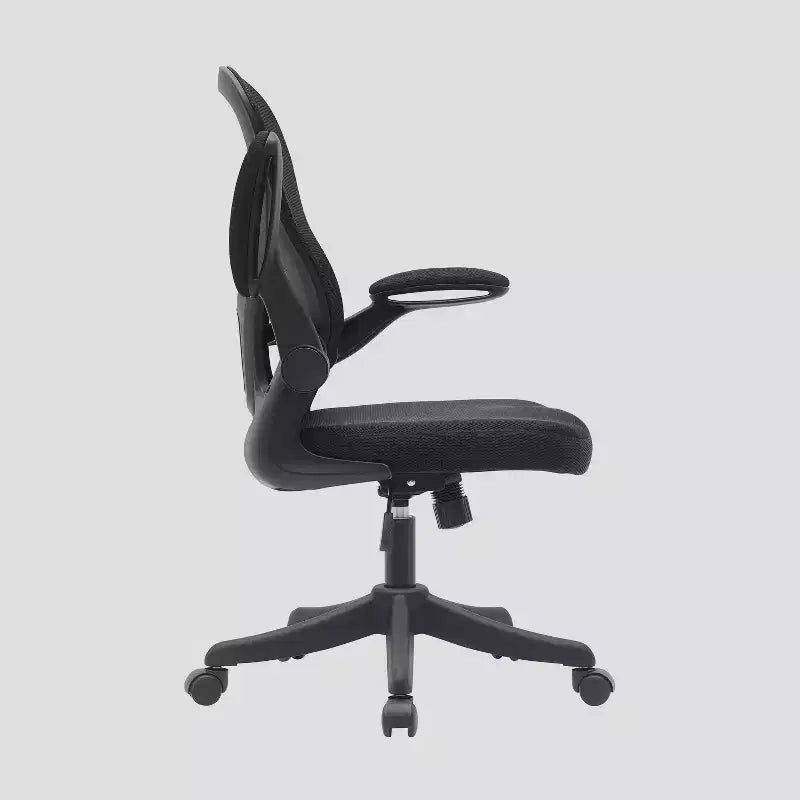 Sedia da Ufficio Girevole Ergonomica con Braccioli Ribaltabili, Schienale in Mesh, Regolabile, Telaio in Nylon, Nera