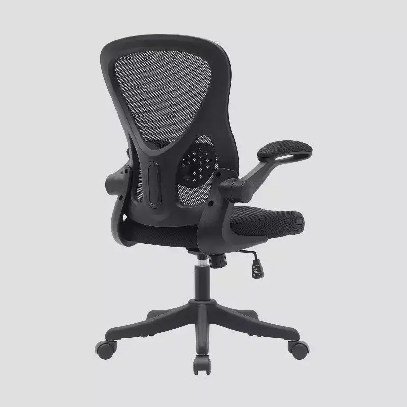 Sedia da Ufficio Girevole Ergonomica con Braccioli Ribaltabili, Schienale in Mesh, Regolabile, Telaio in Nylon, Nera