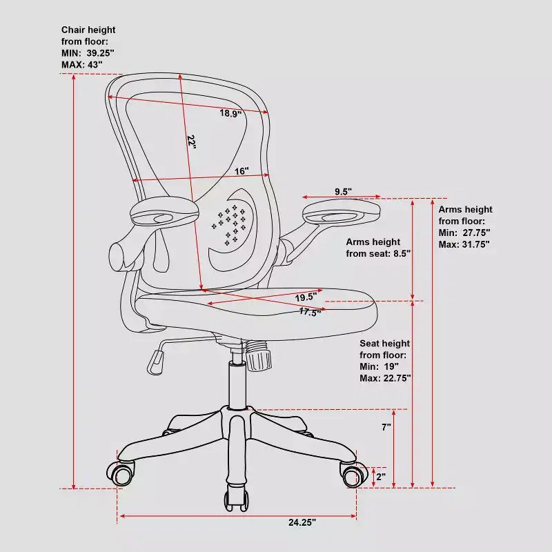 Sedia da Ufficio Girevole Ergonomica con Braccioli Ribaltabili, Schienale in Mesh, Regolabile, Telaio in Nylon, Nera