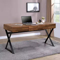 Marganza Scrivania per computer Beige/Nero, stile industriale, larghezza 150 cm, telaio in acciaio, 3 cassetti, porte USB