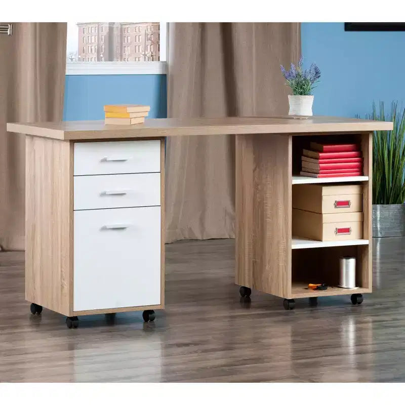 Scrivania modulare Kenner con 2 cassetti – 3 ripiani in legno di recupero