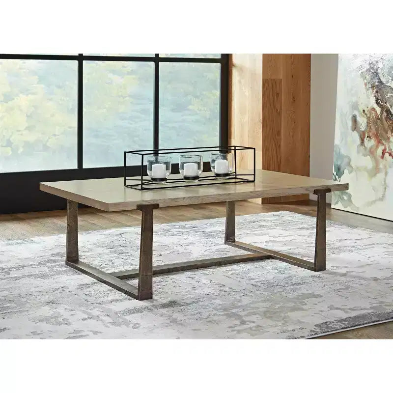 Tavolino da caffè Dalenville Nero Metallizzato/Grigio/Marrone/Beige, Base a Cavalletto, Finitura Anticata