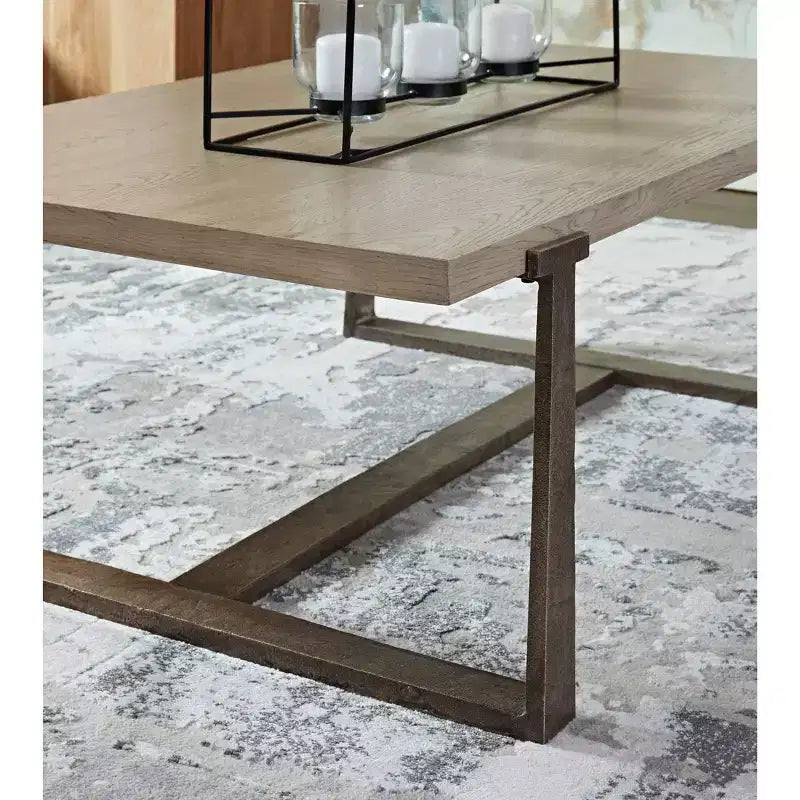 Tavolino da caffè Dalenville Nero Metallizzato/Grigio/Marrone/Beige, Base a Cavalletto, Finitura Anticata