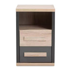Pandora Comodino Moderno e Contemporaneo Bicolore a 2 Cassetti Grigio Scuro, Tavolino da Notto con Contenitore, Legno MDF