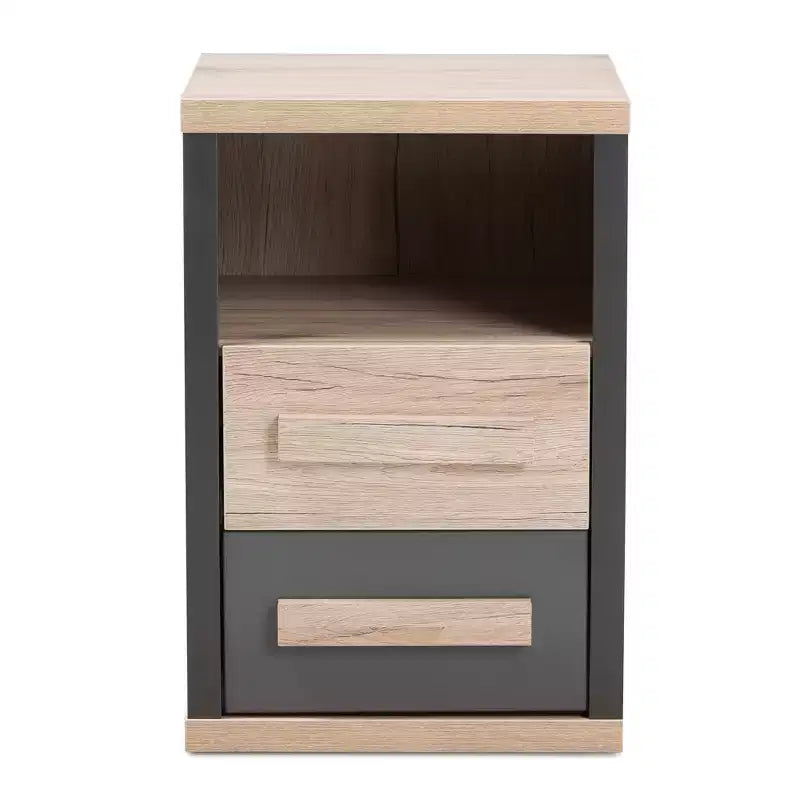Pandora Comodino Moderno e Contemporaneo Bicolore a 2 Cassetti Grigio Scuro, Tavolino da Notto con Contenitore, Legno MDF