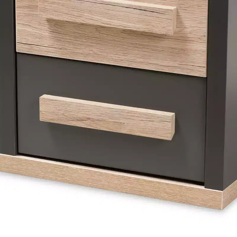 Pandora Comodino Moderno e Contemporaneo Bicolore a 2 Cassetti Grigio Scuro, Tavolino da Notto con Contenitore, Legno MDF