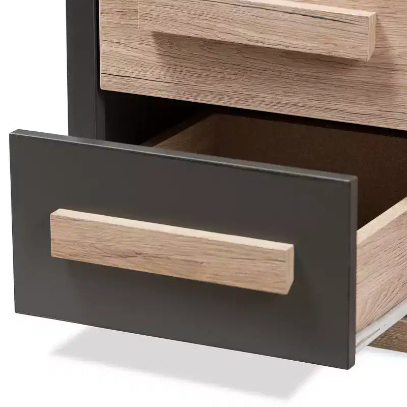 Pandora Comodino Moderno e Contemporaneo Bicolore a 2 Cassetti Grigio Scuro, Tavolino da Notto con Contenitore, Legno MDF