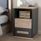 Pandora Comodino Moderno e Contemporaneo Bicolore a 2 Cassetti Grigio Scuro, Tavolino da Notto con Contenitore, Legno MDF