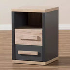 Pandora Comodino Moderno e Contemporaneo Bicolore a 2 Cassetti Grigio Scuro, Tavolino da Notto con Contenitore, Legno MDF