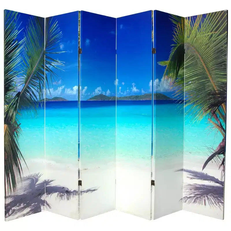 Divisorio pieghevole in tela da spiaggia, a 6 pannelli, bifacciale, alto 1,83 m, motivo tropicale, resistente