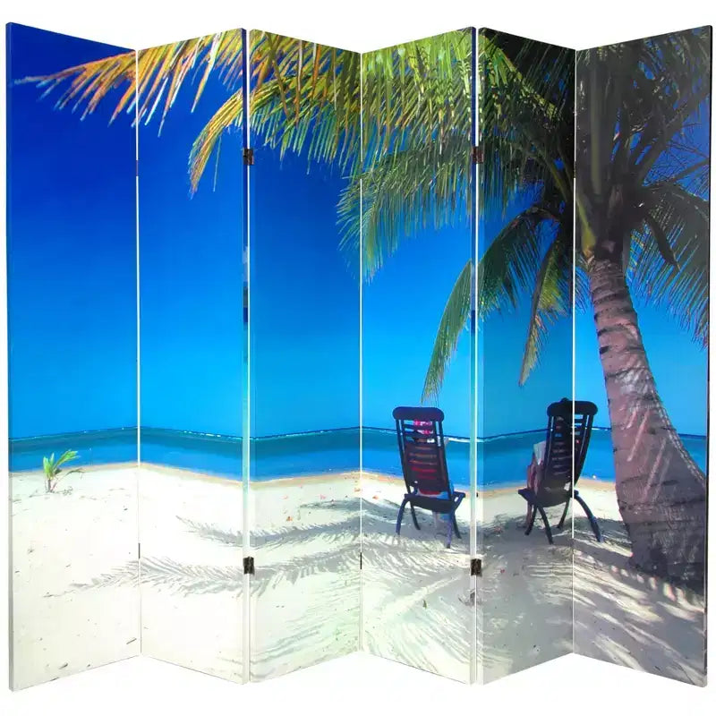 Divisorio pieghevole in tela da spiaggia, a 6 pannelli, bifacciale, alto 1,83 m, motivo tropicale, resistente