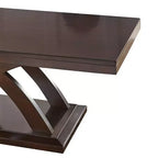Tavolino da cocktail Jocelyn, espresso ciliegio, finitura lucida, piano in laminato di legno, base a piedistallo, forma rettangolare