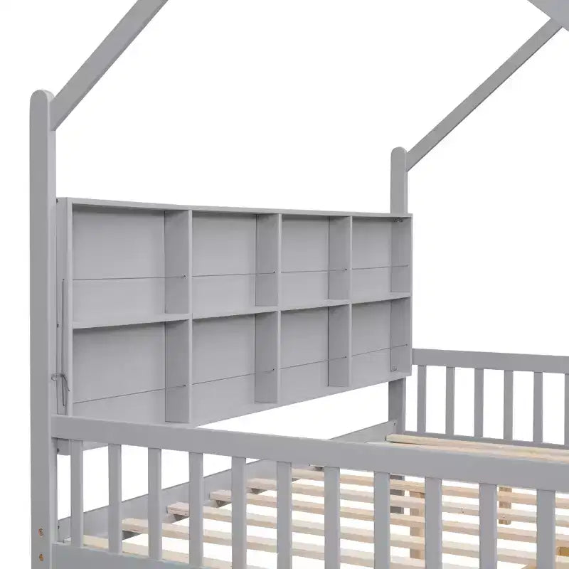 Letto a piattaforma in legno con rotelle e scaffale-ModernLuxe
