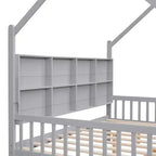 Letto a piattaforma in legno con rotelle e scaffale-ModernLuxe