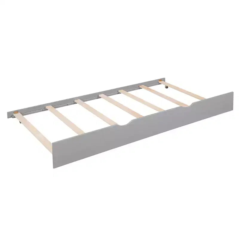 Letto a piattaforma in legno con rotelle e scaffale-ModernLuxe
