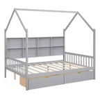 Letto a piattaforma in legno con rotelle e scaffale-ModernLuxe