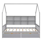 Letto a piattaforma in legno con rotelle e scaffale-ModernLuxe