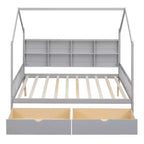 Letto a piattaforma in legno con rotelle e scaffale-ModernLuxe